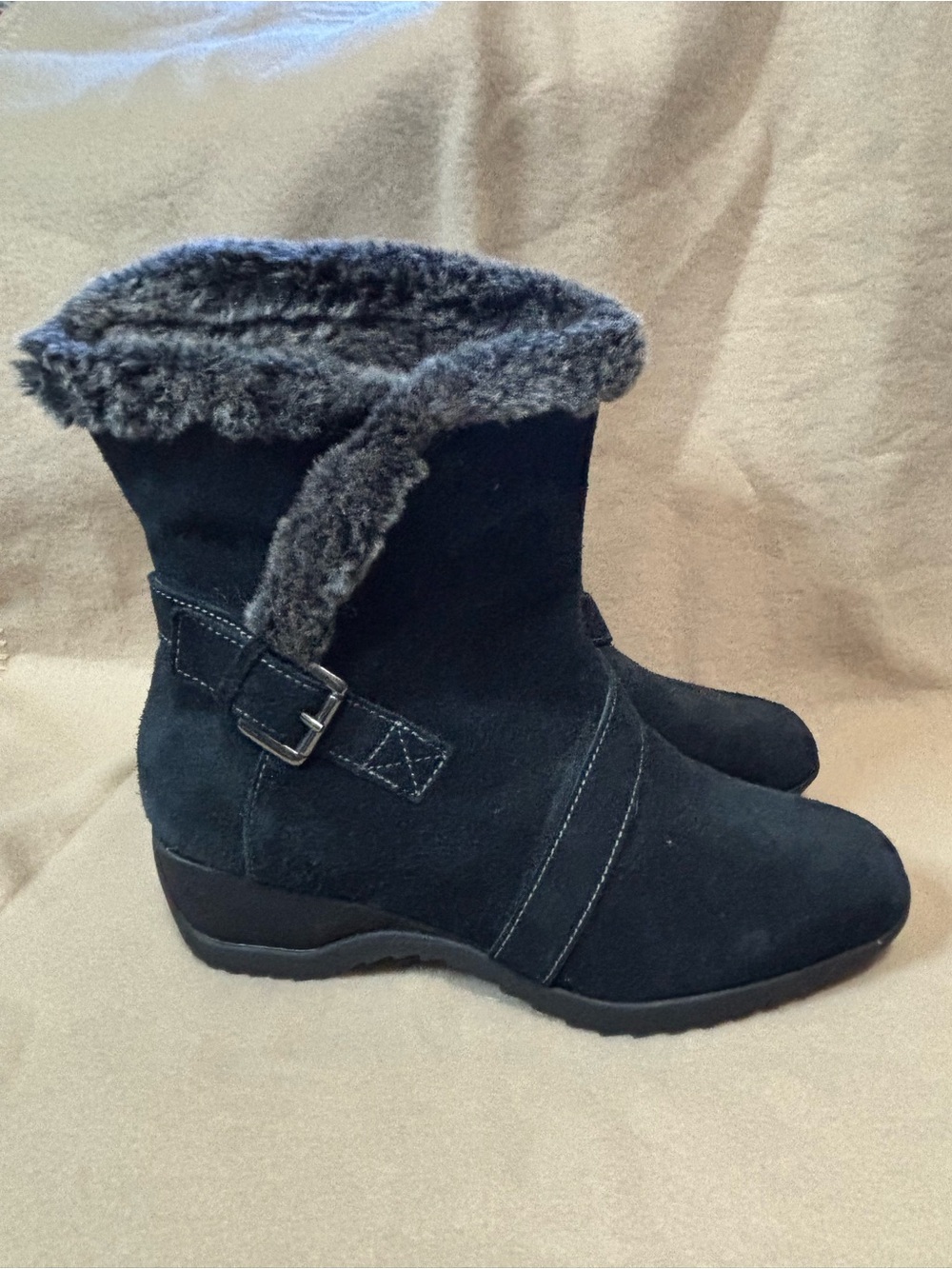 Sporto Women's Black Suede Faux-Fur Ankle Boots Sz 7.5 EUC